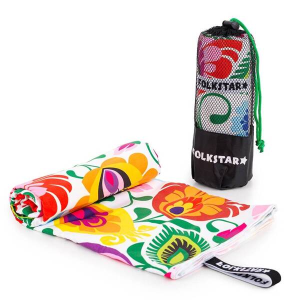 Folkstar - QUICK-DRYING TOWEL 80X160 CM - WHITE LOWICZ PATTERN  /26578/ 5901845137201