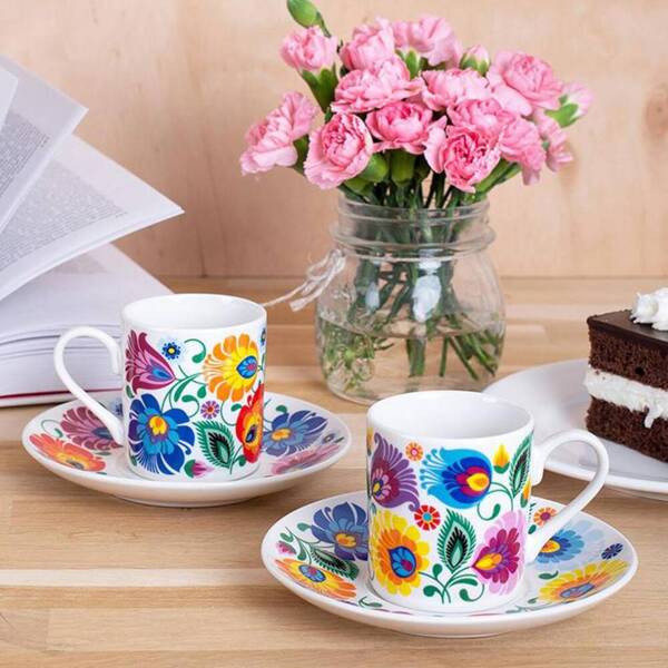 Folkstar - SET of TWOESPRESSO  CUPS BASIA LOWICZ WHITE / 21663/ 5901845128346