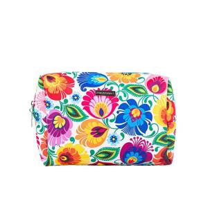 FOLKSTAR - 'CELINA' MEDIUM COSMETIC BAG - WHITE LOWICZ PATTERN /24674/ 5901845134460