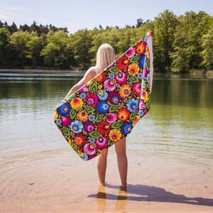 Folkstar - QUICK-DRYING TOWEL 80X160 CM - BLACK LOWICZ PATTERN  /26579/ 5901845137218